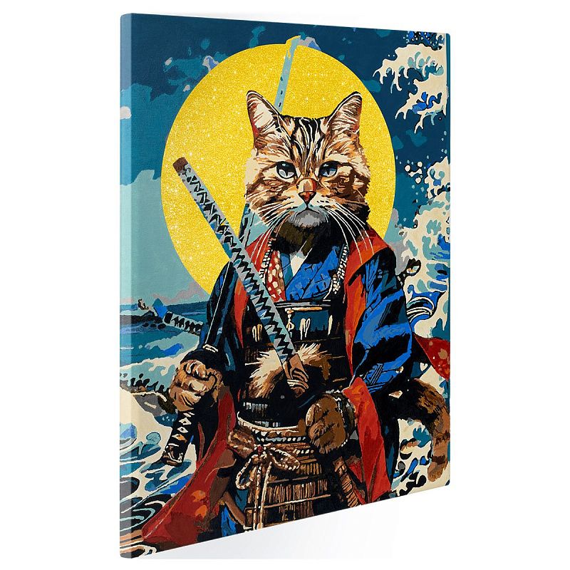 Картина по номерам на холсте с глиттером ТРИ СОВЫ "Кот-самурай", 40*50, с акриловыми красками и кистями