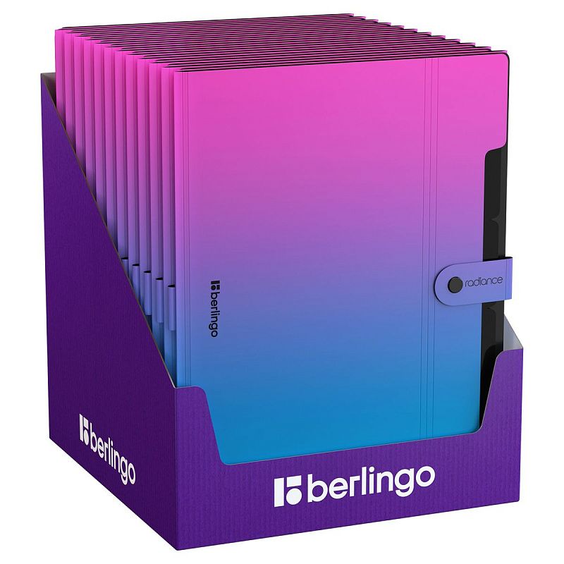 Папка 5 отделений Berlingo "Radiance", А4, 600мкм, на кнопке, розовый/голубой градиент 
