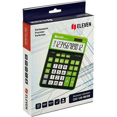 Калькулятор настольный Eleven CDC-120-BK/GN, 12 разрядов, двойное питание, 155*206*38мм, черный/салатовый