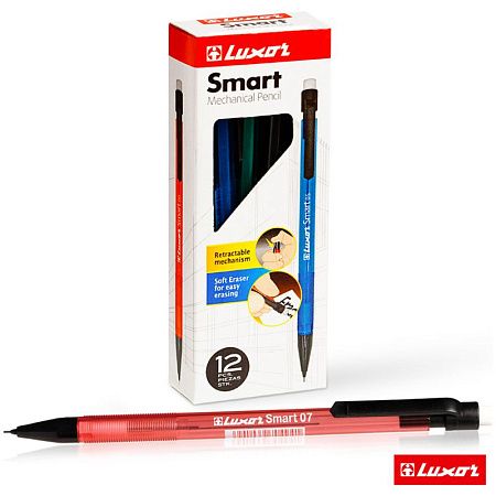 Карандаш механический Luxor "Smart Slim" 0,7мм, с ластиком, ассорти 