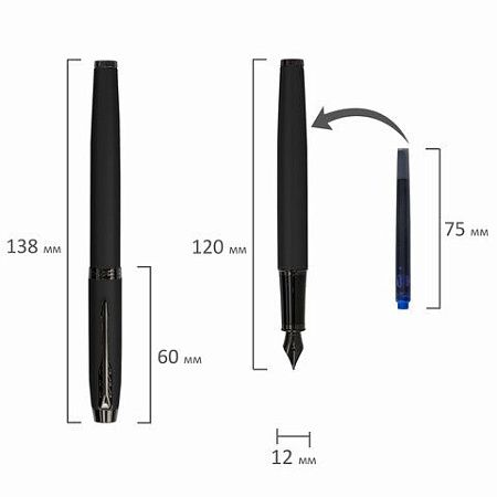 Ручка перьевая PARKER "IM Achromatic Black BT", черный матовый, нержавеющая сталь, синяя, 2127741 
