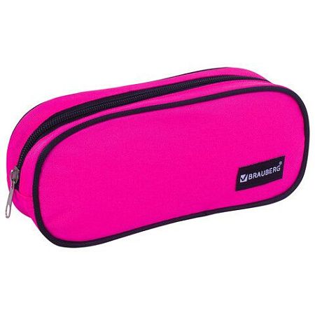 Пенал-косметичка BRAUBERG овальный, полиэстер, "Pink", 22х9х5 см, 229270 