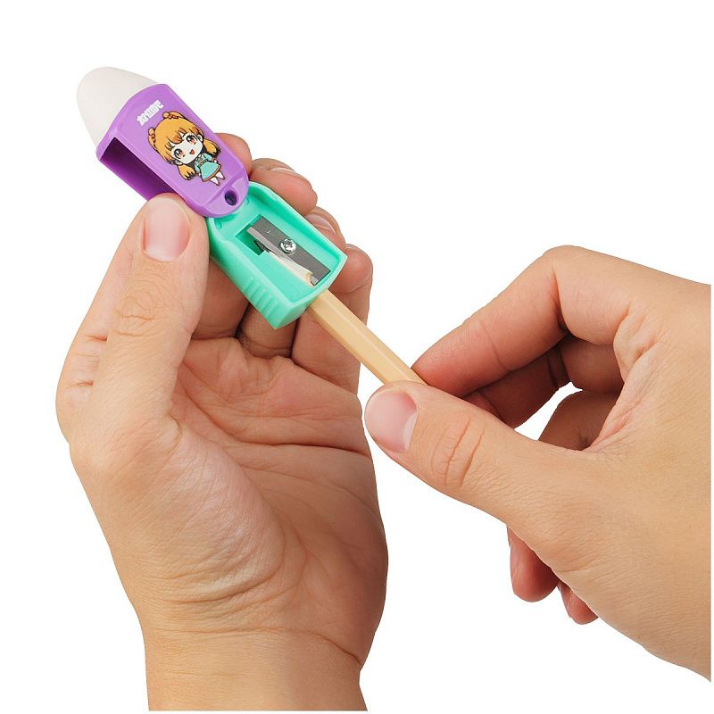 Точилка пластиковая с ластиком MESHU "Anime", 1 отверстие, ассорти 