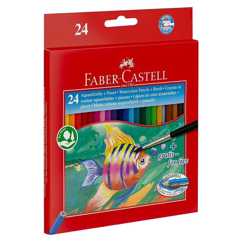 Карандаши акварельные Faber-Castell, 24цв+кисть, картон, европодвес