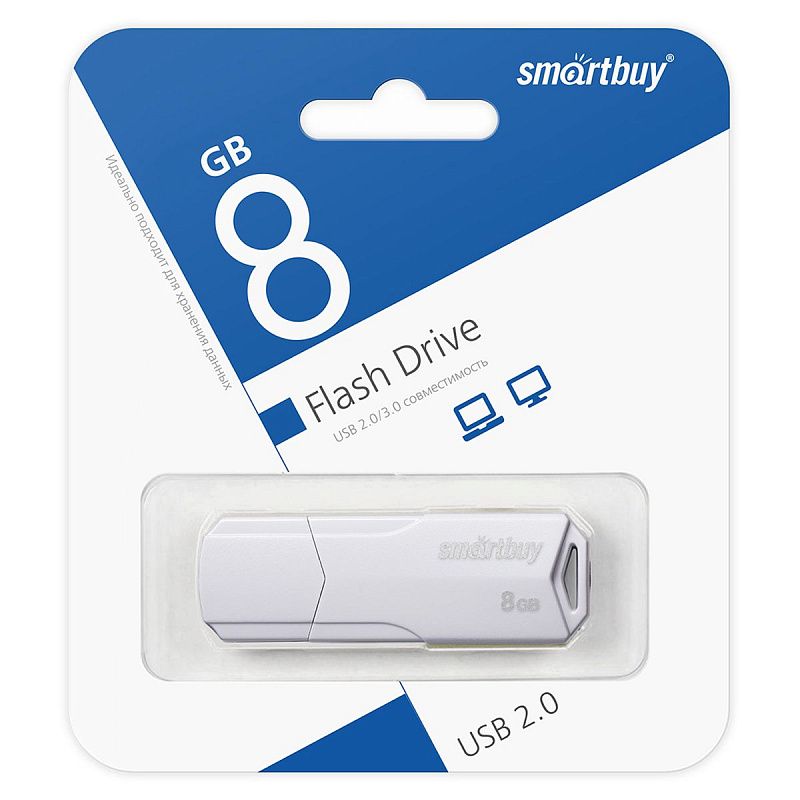 Память Smart Buy "Clue"  8GB, USB 2.0 Flash Drive, белый