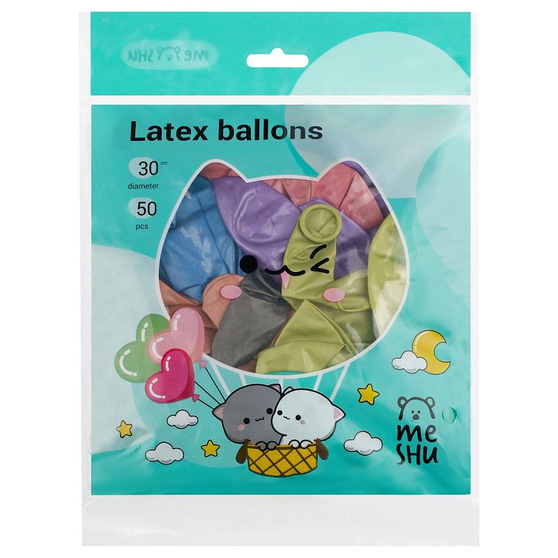 Воздушные шары,  50шт., М12/30см, MESHU, хром, ассорти