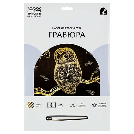 Гравюра с эффектом золота ТРИ СОВЫ "Сова", А4