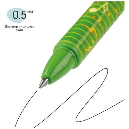 Ручка гелевая стираемая автоматическая MESHU "Dino" синяя, 0,5мм, корпус ассорти, с топпером 