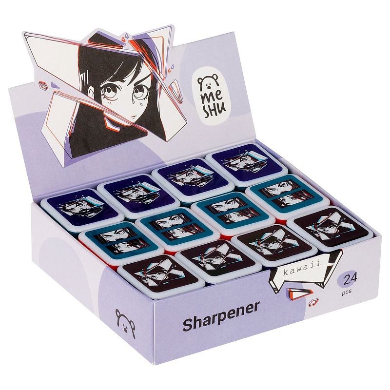 Точилка пластиковая MESHU "Kawaii", 1 отверстие, ассорти 