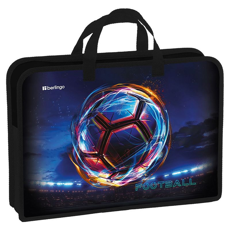 Папка с ручками 1 отделение, А4 Berlingo "Cyber Football", 340*245*75мм, пластик, на молнии