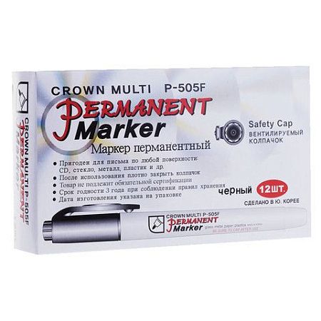 Маркер перманентный CROWN "Multi Marker Super Slim", ЧЕРНЫЙ, тонкий, 1 мм, P-505F 