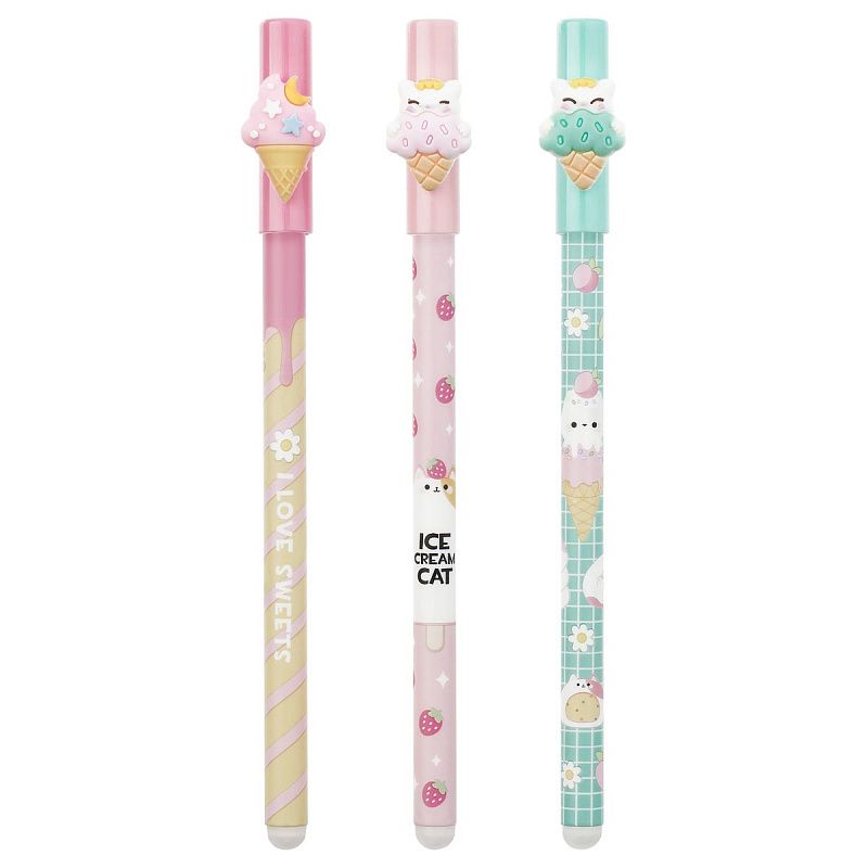 Ручка гелевая стираемая MESHU "Ice cream" синяя, 0,5мм, корпус ассорти, с топпером 