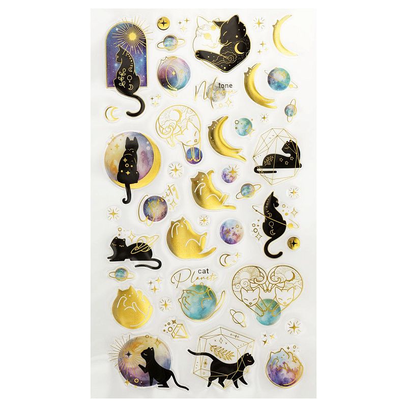 Наклейки гелевые MESHU "Moon cat", 10*23 см, с блестками, пакет европодвес