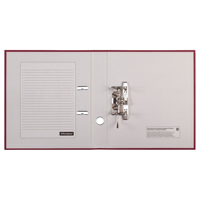 Папка-регистратор OfficeSpace, 50мм, бумвинил, с карманом на корешке, бордовая 