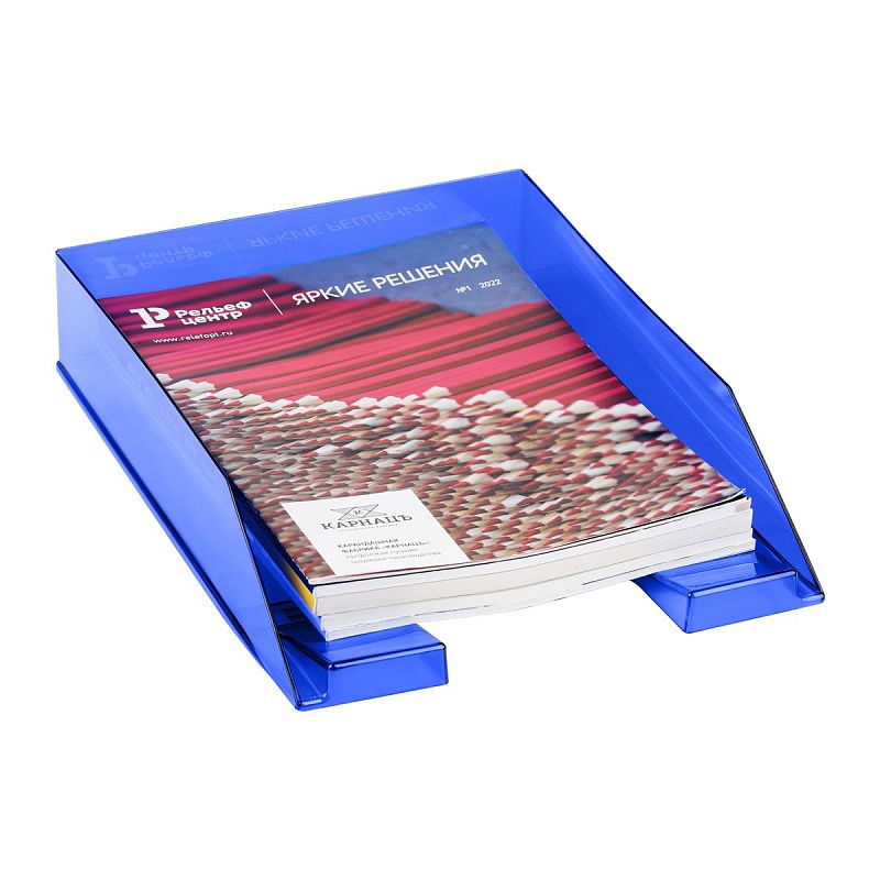 Лоток для бумаг горизонтальный СТАММ "Фаворит", тонированный синий