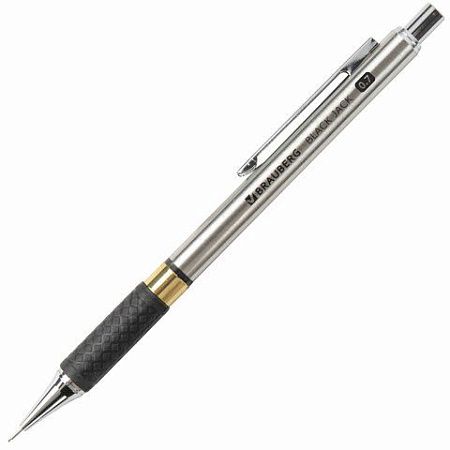 Карандаш механический 0,7 мм, BRAUBERG "Black Jack", металлический корпус, ластик, резиновый грип, 180467 