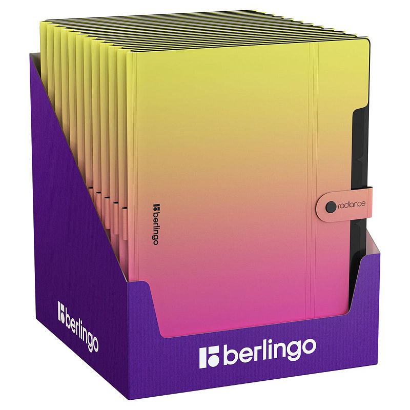 Папка 5 отделений Berlingo "Radiance", А4, 600мкм, на кнопке, желтый/розовый градиент 