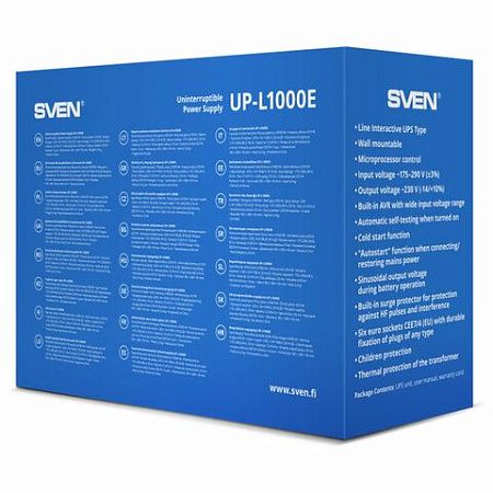 Источник бесперебойного питания SVEN UP-L1000E, 510VA (290 W), 6 евророзеток, SV-016593