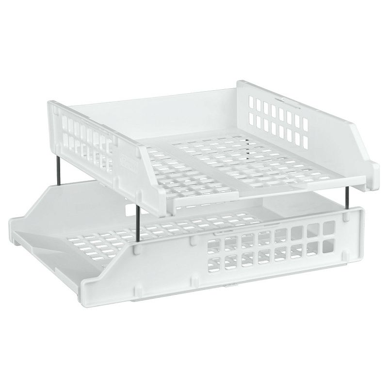 Лоток для бумаг горизонтальный СТАММ "Strong", набор 2шт., на метал. стержнях, белый