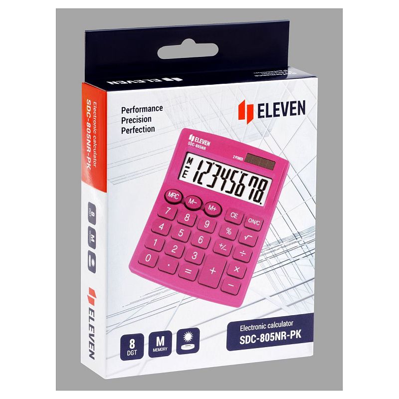 Калькулятор настольный Eleven SDC-805NR-PK, 8 разр., двойное питание, 127*105*21мм, розовый