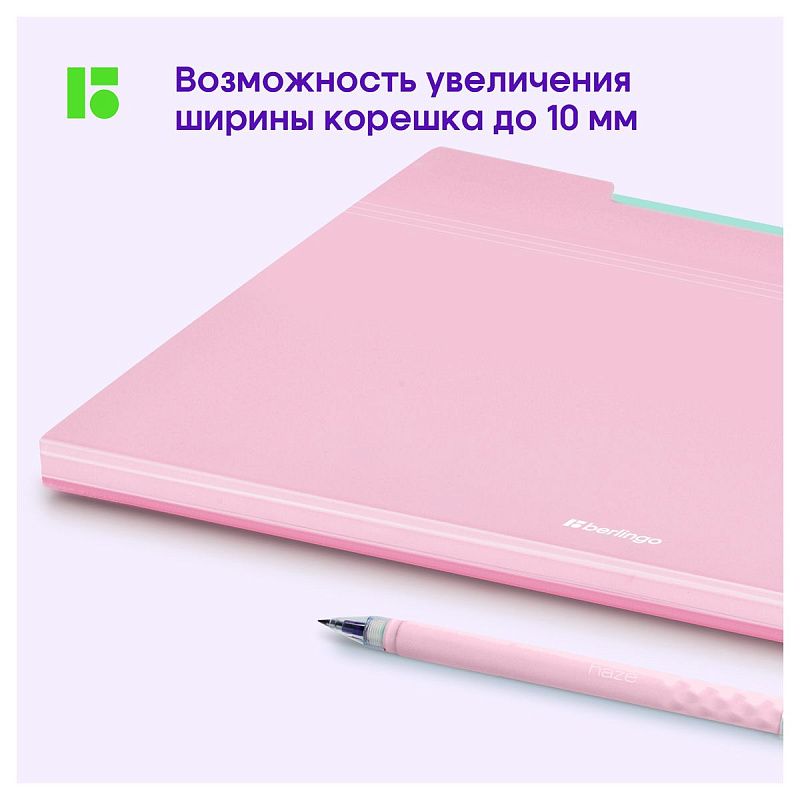 Папка 5 отделений Berlingo "Haze", А4, 600мкм, на кнопке, розовая, софт-тач 