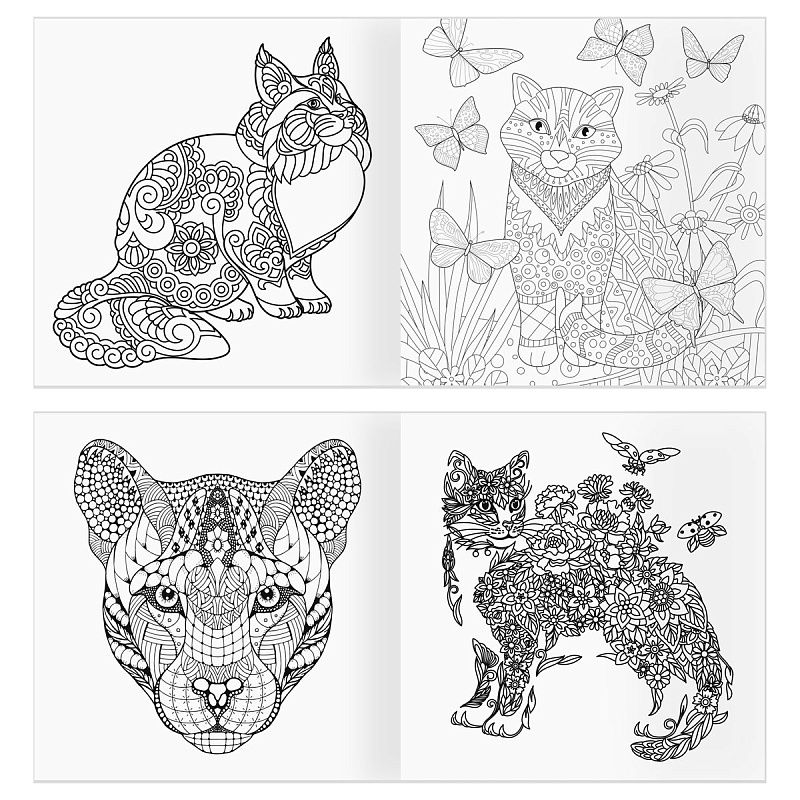 Раскраска для взрослых 228*228 ТРИ СОВЫ "Антистресс-терапия. Такие разные кошки", 64стр., склейка
