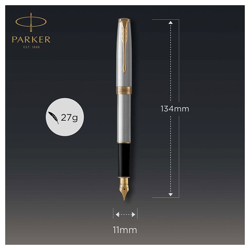 Ручка перьевая Parker "Sonnet Stainless Steel GT" черная, 0,8мм, подарочная упаковка 