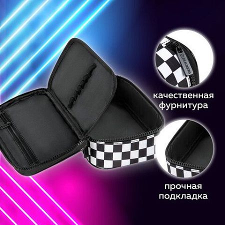 Пенал-органайзер BRAUBERG, 1 отделение, полиэстер, 22x11,5x6 см, "Black and white", 271572 