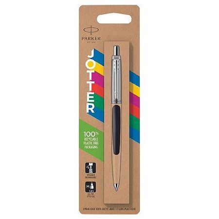 Ручка шариковая PARKER "Jotter Plastic CT", корпус черный, детали нержавеющая сталь, блистер, синяя, 2096873 