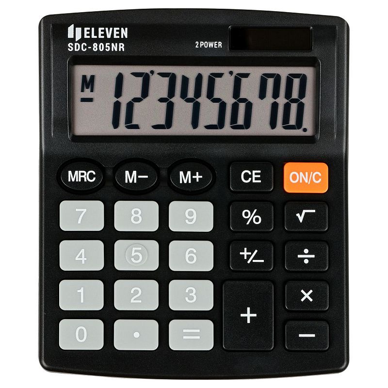 Калькулятор настольный Eleven SDC-805NR, 8 разр., двойное питание, 127*105*21мм, черный