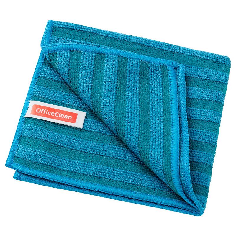 Салфетка для уборки OfficeClean, для сильных загрязнений, двусторонняя, с абразивом, 30*30см, европодвес, синяя