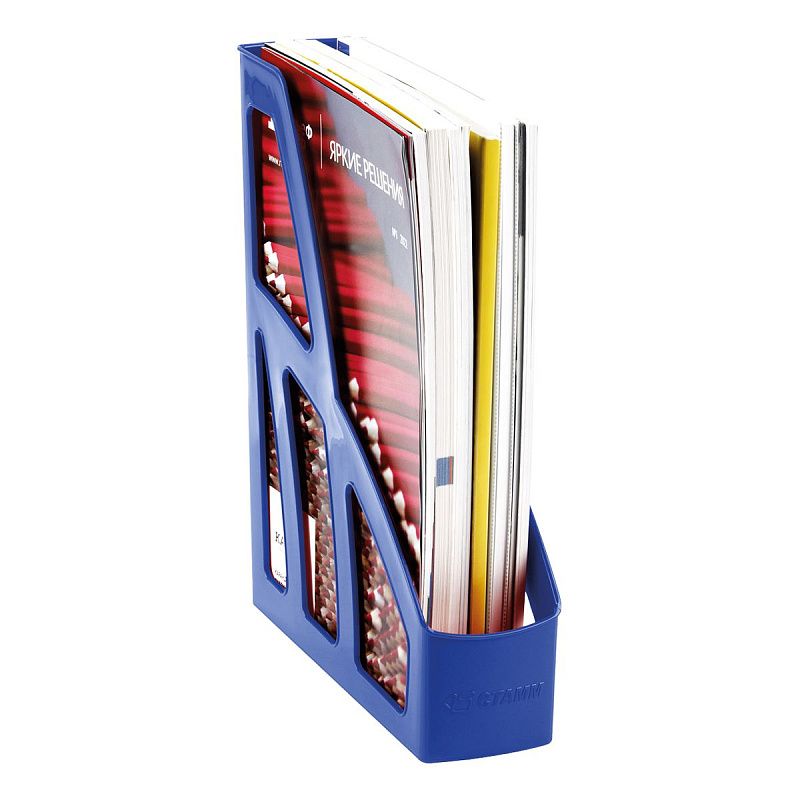 Лоток для бумаг вертикальный СТАММ "Лидер", синий, ширина 75мм