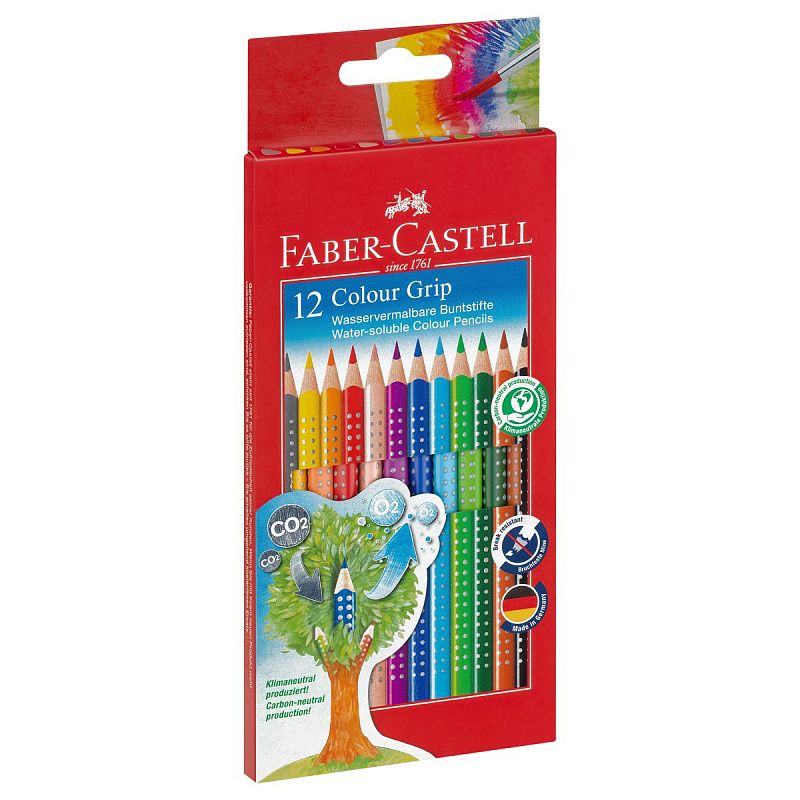 Карандаши цветные Faber-Castell "Grip", 12цв., трехгран., заточен., картон, европодвес
