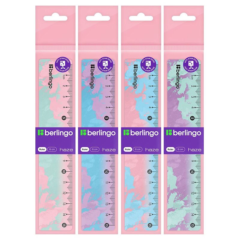 Линейка 15см Berlingo "Haze", пластиковая, ассорти, европодвес 