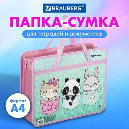 Папка на молнии с ручками BRAUBERG А4, 1 отделение, пластик, 80 мм, "BEST PALS", 271467 