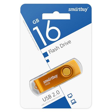 Память Smart Buy "Twist" 16GB, USB 2.0 Flash Drive, желтый