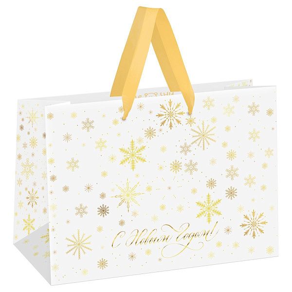 Пакет-коробка подарочный 27*20*13см MESHU "Gold snowflake", фольга,  матовая ламинация