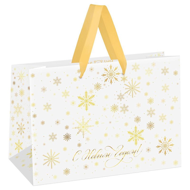 Пакет-коробка подарочный 27*20*13см MESHU "Gold snowflake", фольга,  матовая ламинация