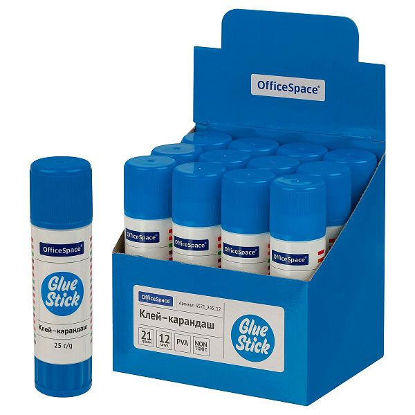 Клей-карандаш OfficeSpace, 21г, дисплей, ПВА