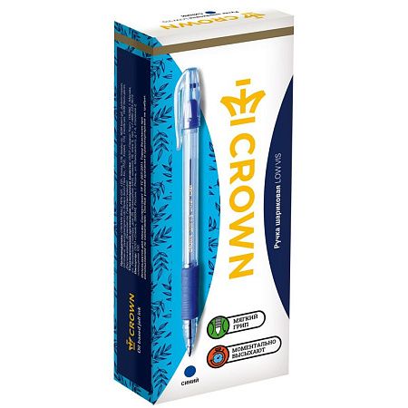 Ручка шариковая Crown "Low Vis" синяя, 0,7мм, грип, штрих-код 