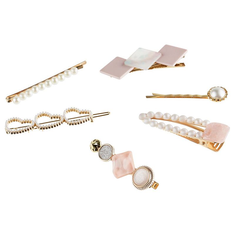 Заколки для волос MESHU, цвет розовый жемчуг, 6шт., европодвес