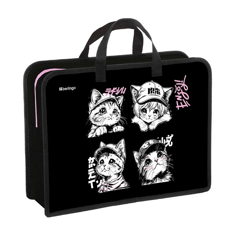 Папка с ручками 1 отделение, А4 Berlingo "Little Paws", 340*245*100мм, пластик, на молнии