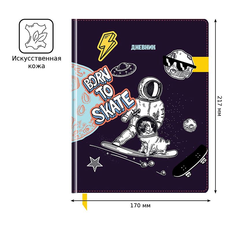 Дневник 1-11 кл. 48л. (твердый) BG "Born to skate", шелкография, фигурный, магнитный клапан из резины