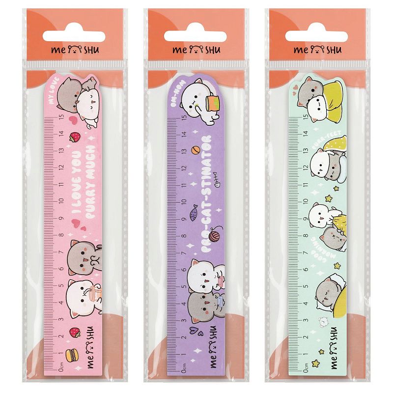 Линейка 15см MESHU "Сute Kittens", деревянная,  ассорти, европодвес 