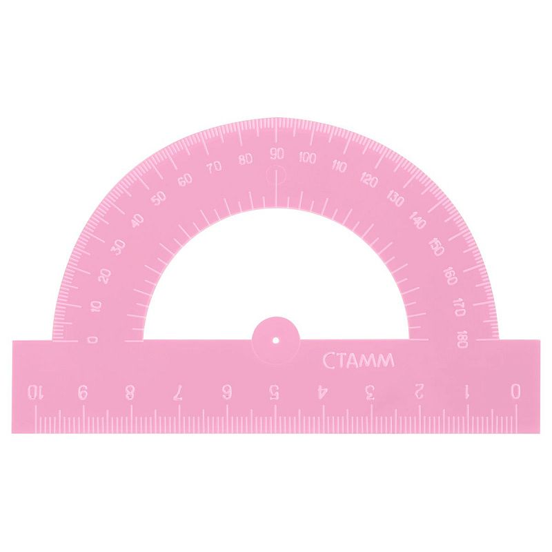 Транспортир 10см, 180° СТАММ, пластиковый, отливная шкала, прозрачный, неоновые цвета, ассорти 