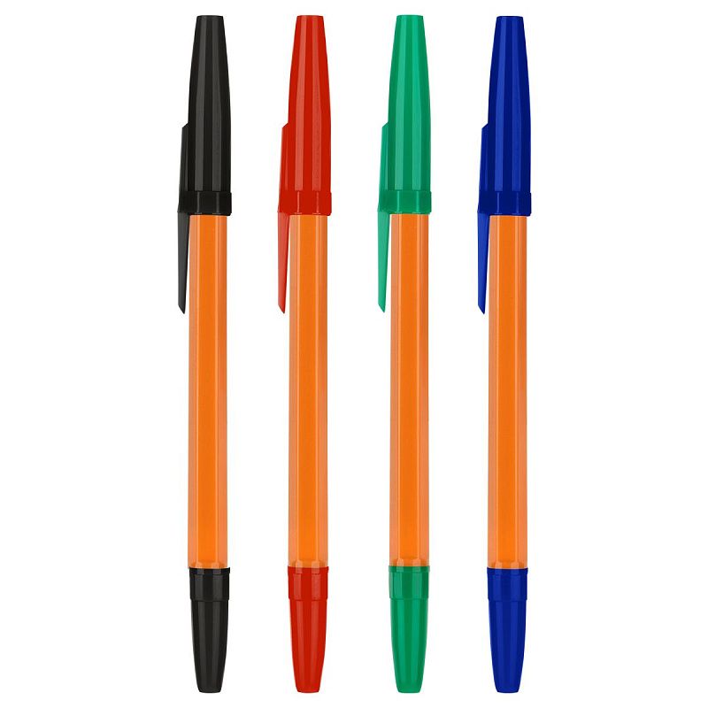 Набор шариковых ручек СТАММ "Оптима" 4шт., 04цв., 1,0мм, оранжевый корпус, пакет с европодвесом 