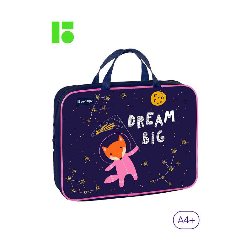 Папка текстильная с ручками 1 отделение, А4 Berlingo "Fox Dreamer", 350*265*80мм, текстиль, на молнии 