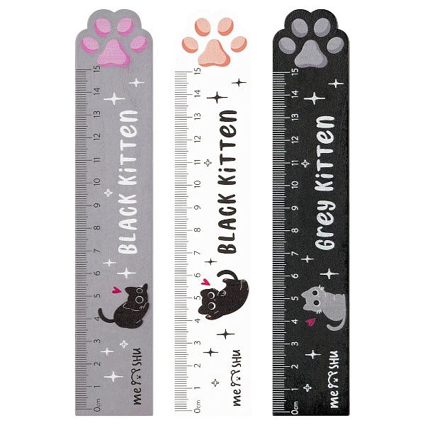 Линейка 15см MESHU "Paw", деревянная,  ассорти, европодвес