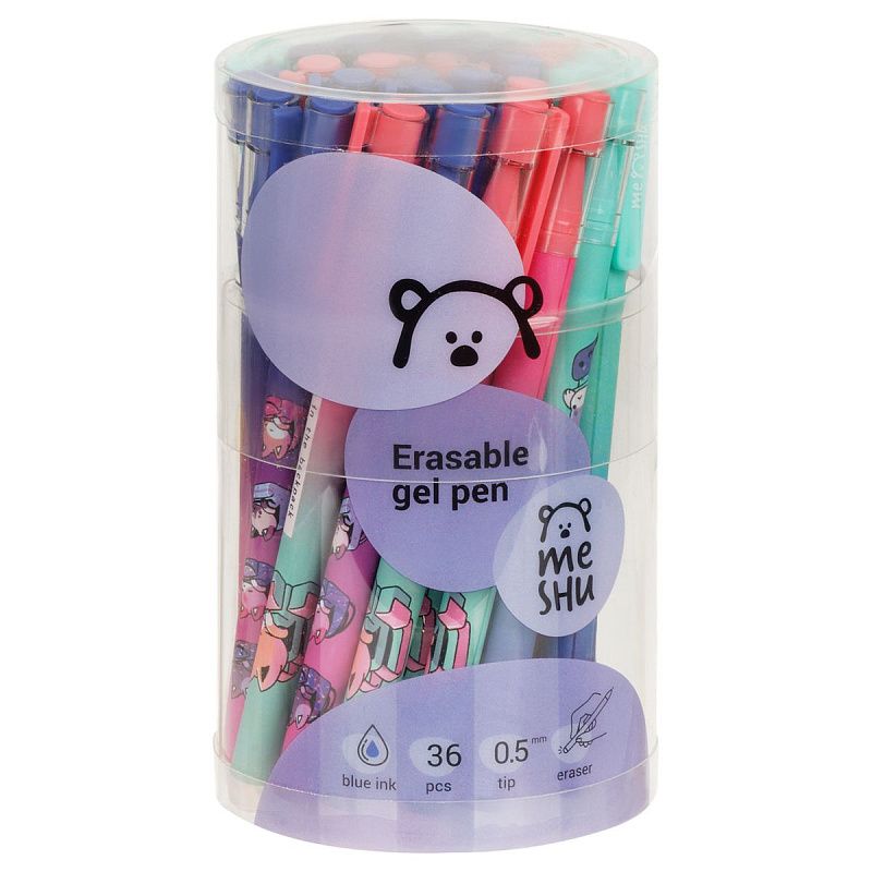 Ручка гелевая стираемая MESHU "Catbox" синяя, 0,5мм, корпус ассорти, софт-тач 