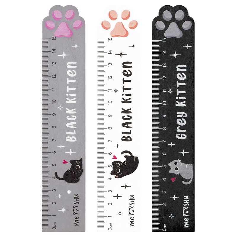 Линейка 15см MESHU "Paw", деревянная,  ассорти, европодвес